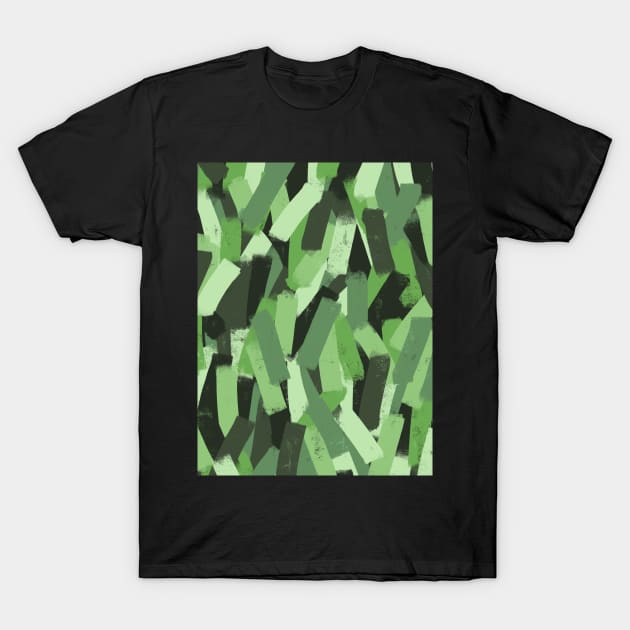 Painted Style Green Camo in Smudgy Brush Stroke Stripes T-Shirt by OneThreeSix